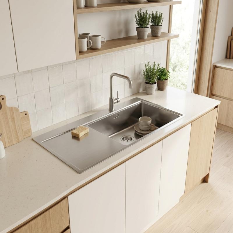 Pure.Sink Comfort RVS spoelbak met afdruipgedeelte 86x52 cm Tapwing rechts PCM5086RT-02